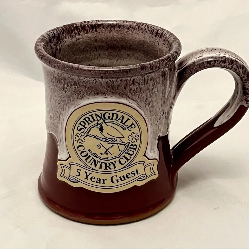Deneen Pottery Mug, Spring Hill Country Club Burgundy/White Glaze, EUC